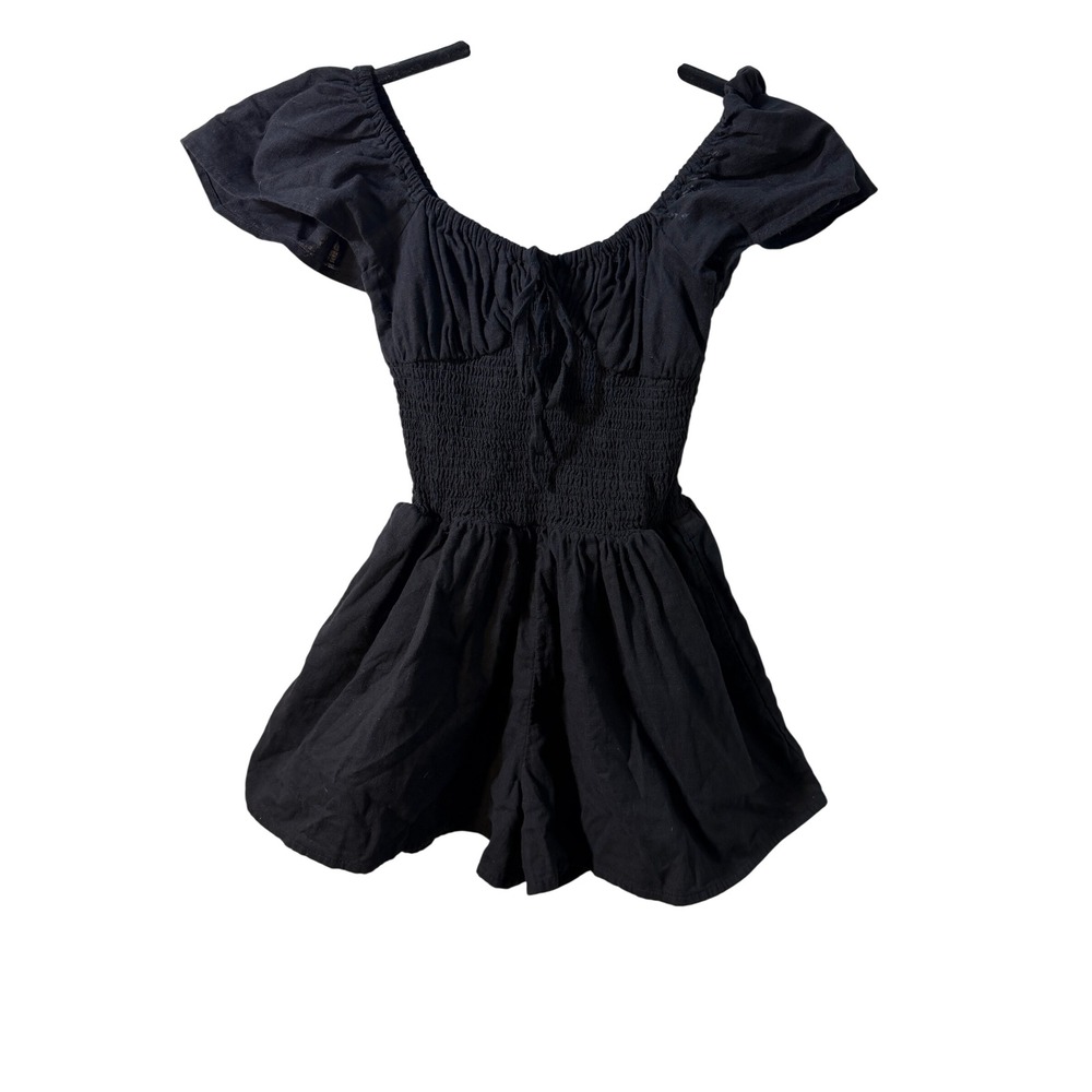 Princess Polly Black Cotton Smocked Milkmaid Romper US 0 RN163017